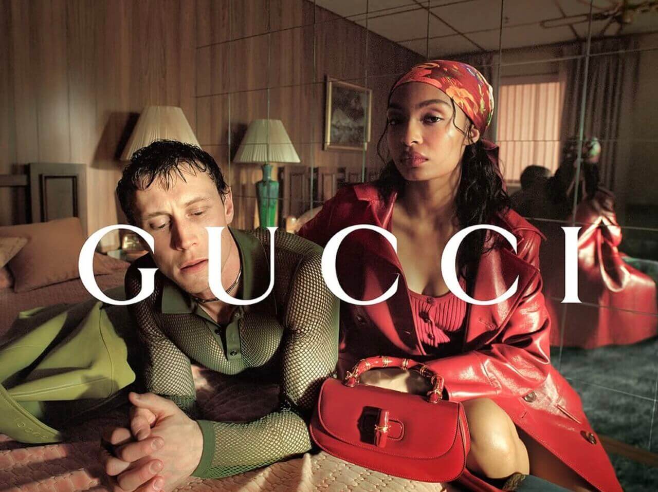 Image shows Gucci's Fall/Winter 2017-2018 campaign featuring striking designs and unique vintage style aesthetics in a visually dynamic presentation.